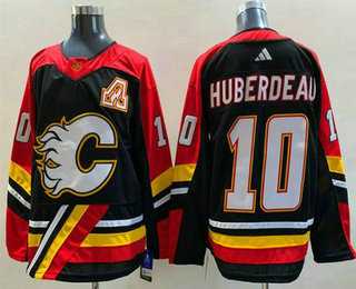 Mens Calgary Flames #10 Jonathan Huberdeau Black 2022 Reverse Retro Stitched Jersey